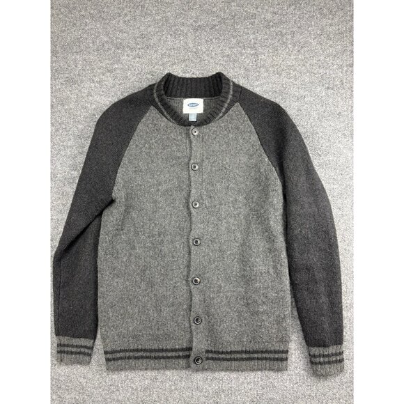Old Navy Sweater Mens Large Tall Gray Two-Tone Cardigan Button Raglan Wool - Picture 1 of 6